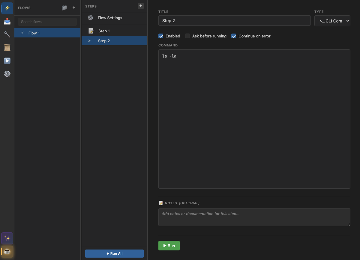 Flows View - Flow editor with steps