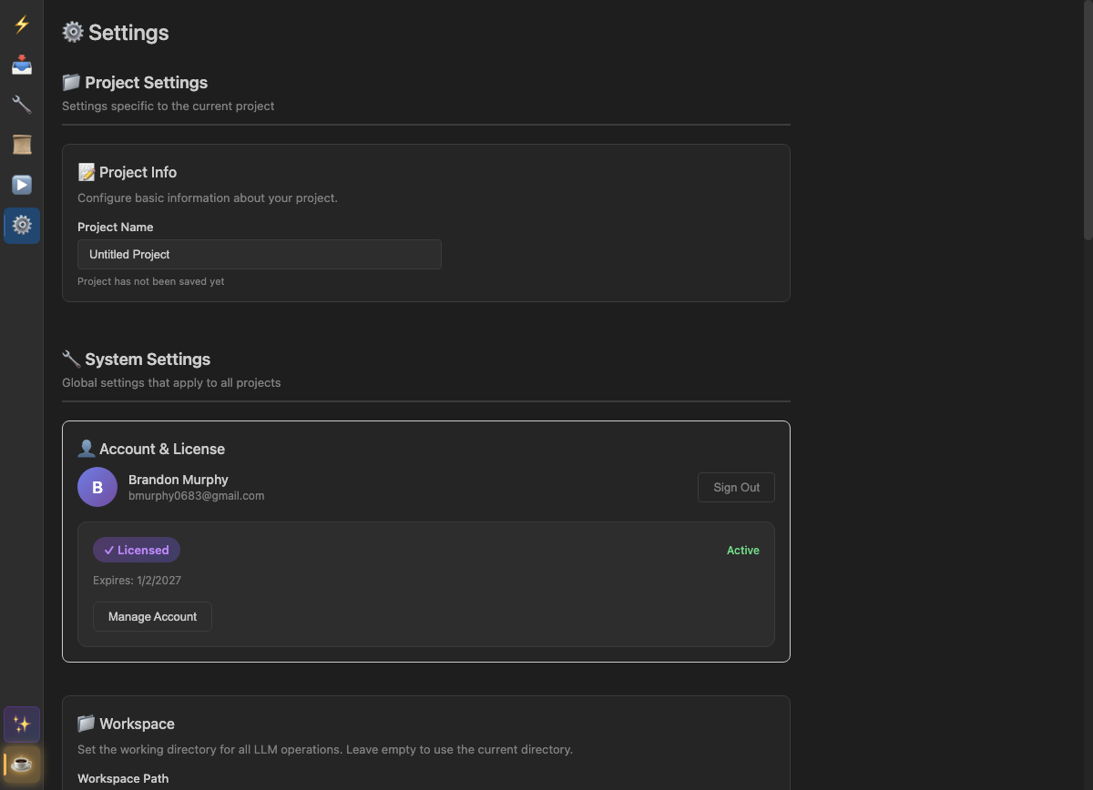 Settings View - Configuration options