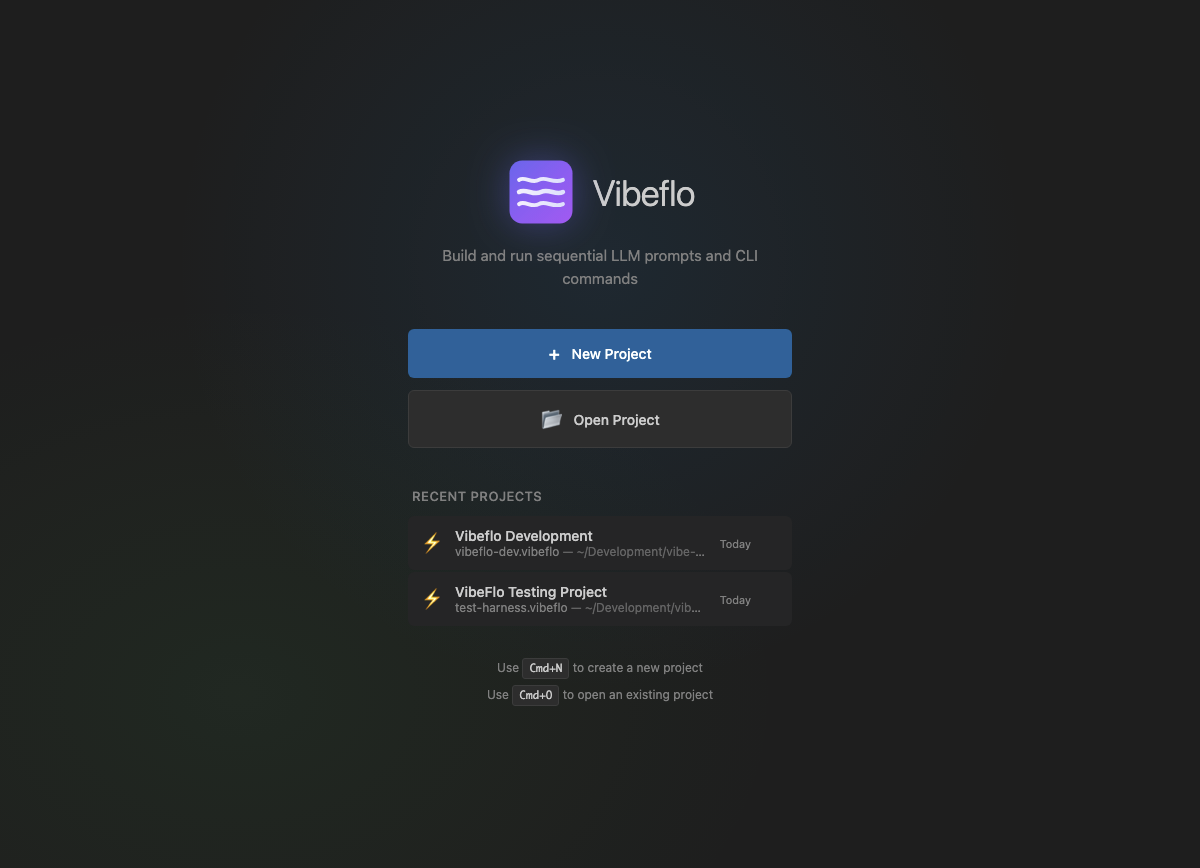 Welcome Screen - New project and open project options